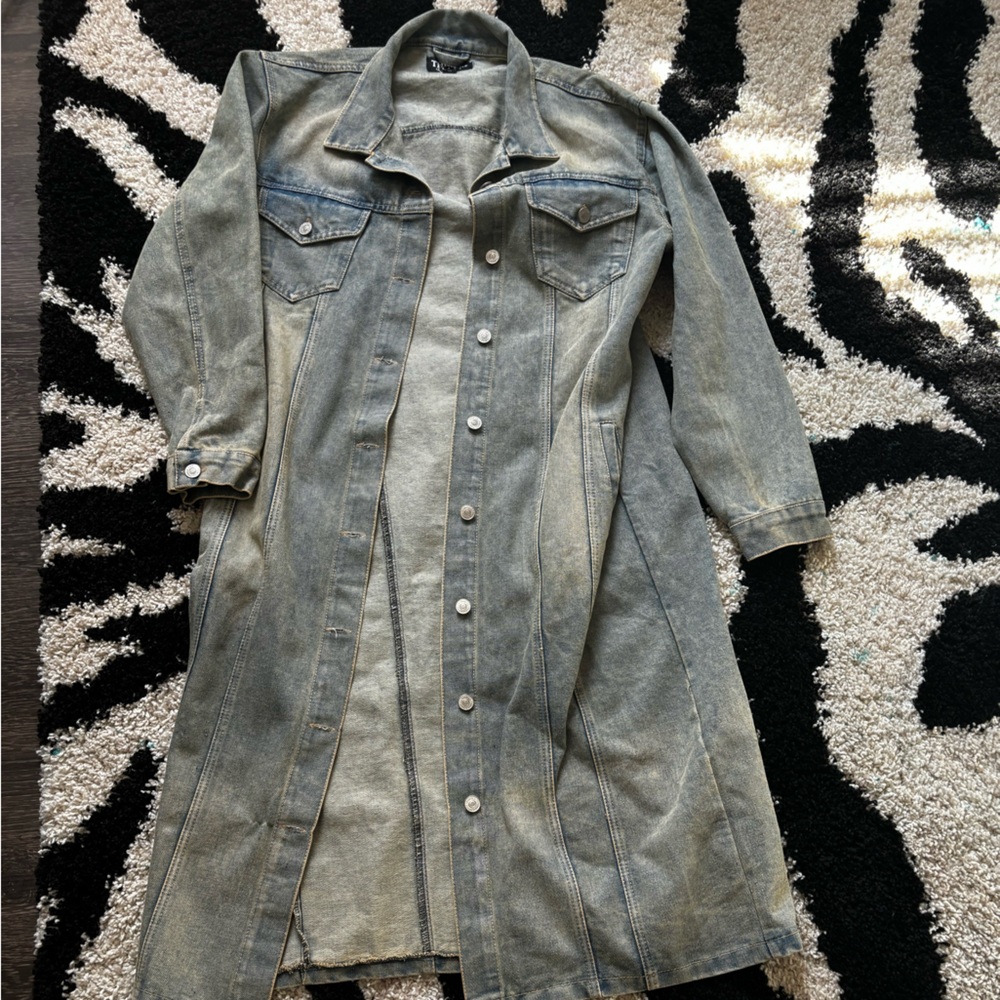 Long Denim Button-Up Coat